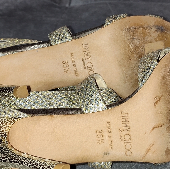 EUC Jimmy Choo Gold Glitter Louise Strappy Sandals Size 38.5 - Picture 9 of 10